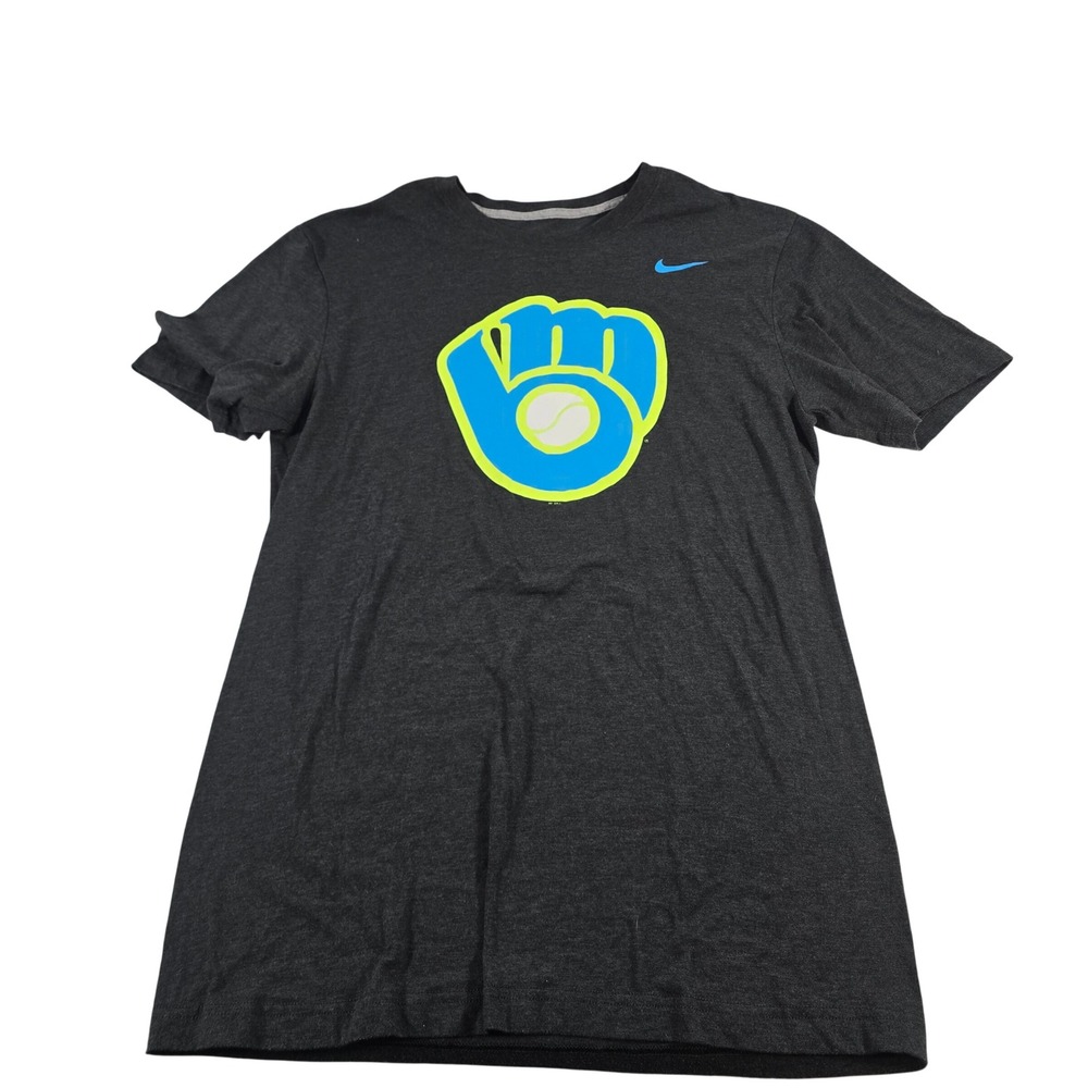 Nike Milwaukee Brewers Graphic T-Shirt Mens Large Charcoal Grey MLB Baseball Tee